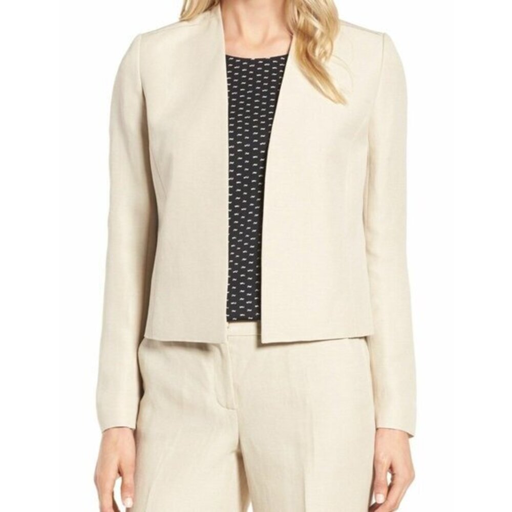 Classiques Entier Beige Crop Open Front Jacket Linen Blend Sz M New $329